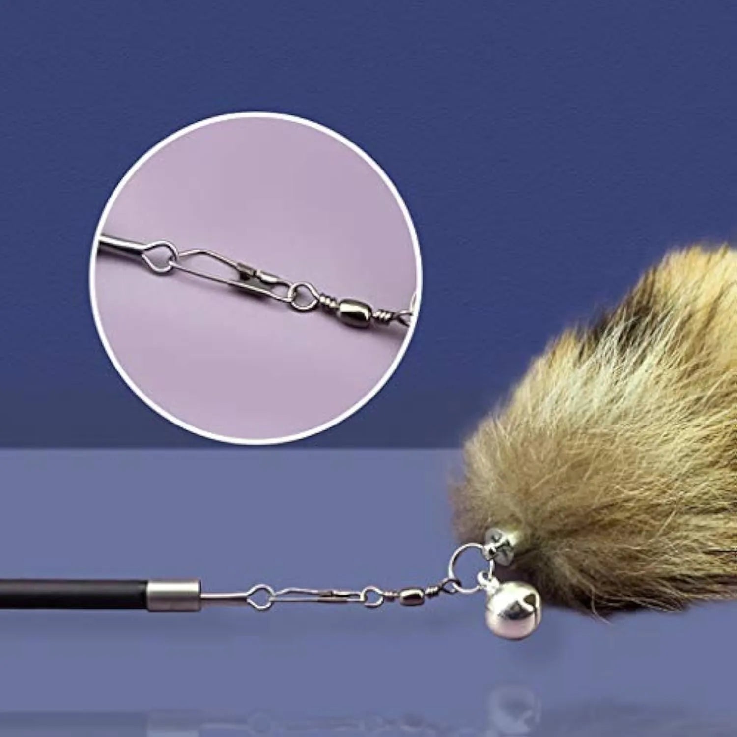 Black cat toy wand with extended elastic string for interactive teaser play