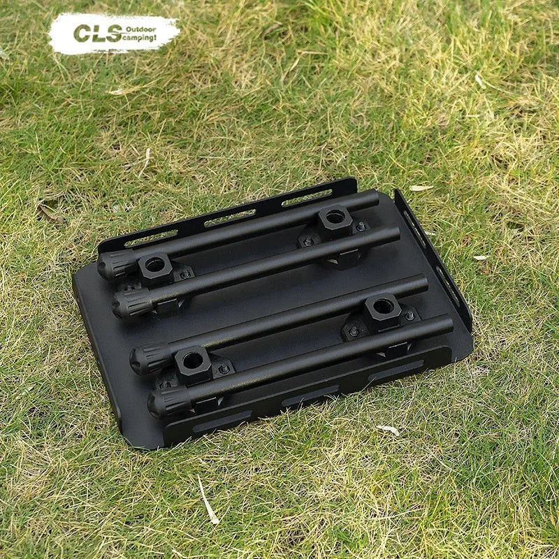 CLS aluminium alloy dual-use folding camping stool shown in tactical colour, set up as both a seat and a small raised table.