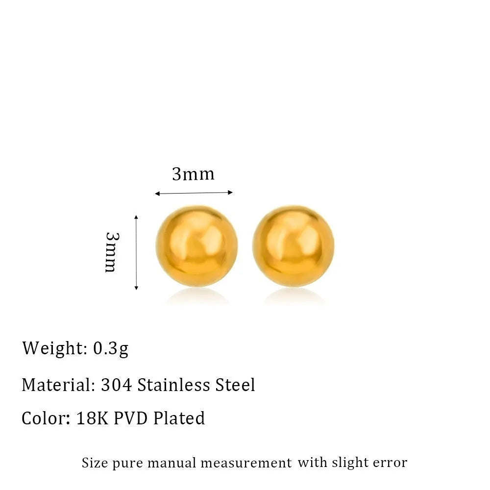 Stainless steel ball stud earrings with gold or silver electroplated finish in 3mm to 6mm sizes