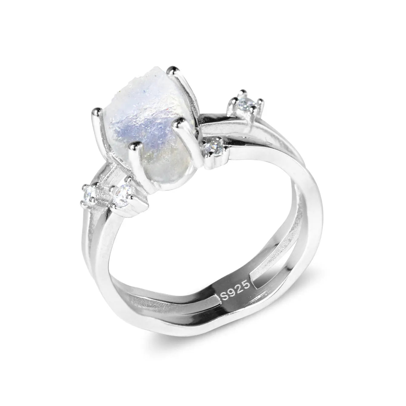 S925 silver irregular triangle moonstone ring in geometric design with electroplated finish