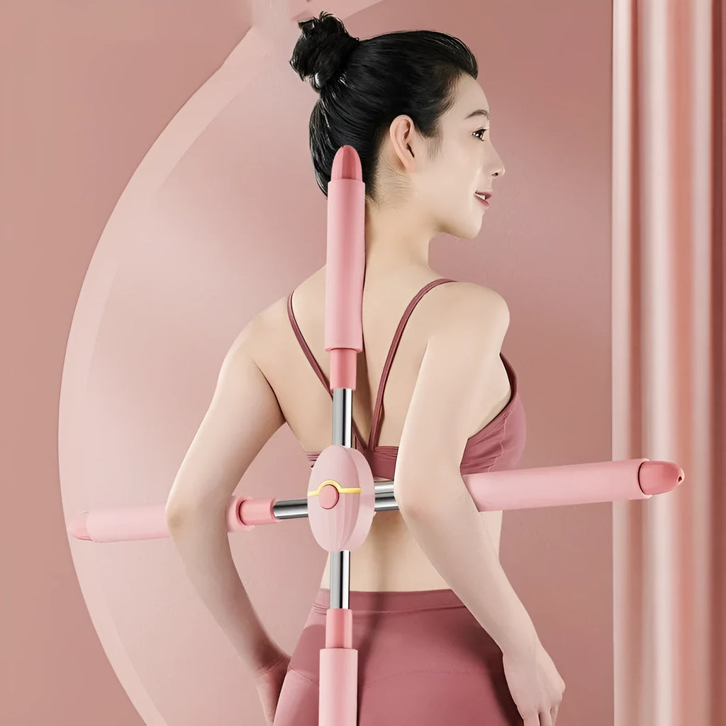 Children's adjustable length open back stick for posture correction in pink and blue colour options