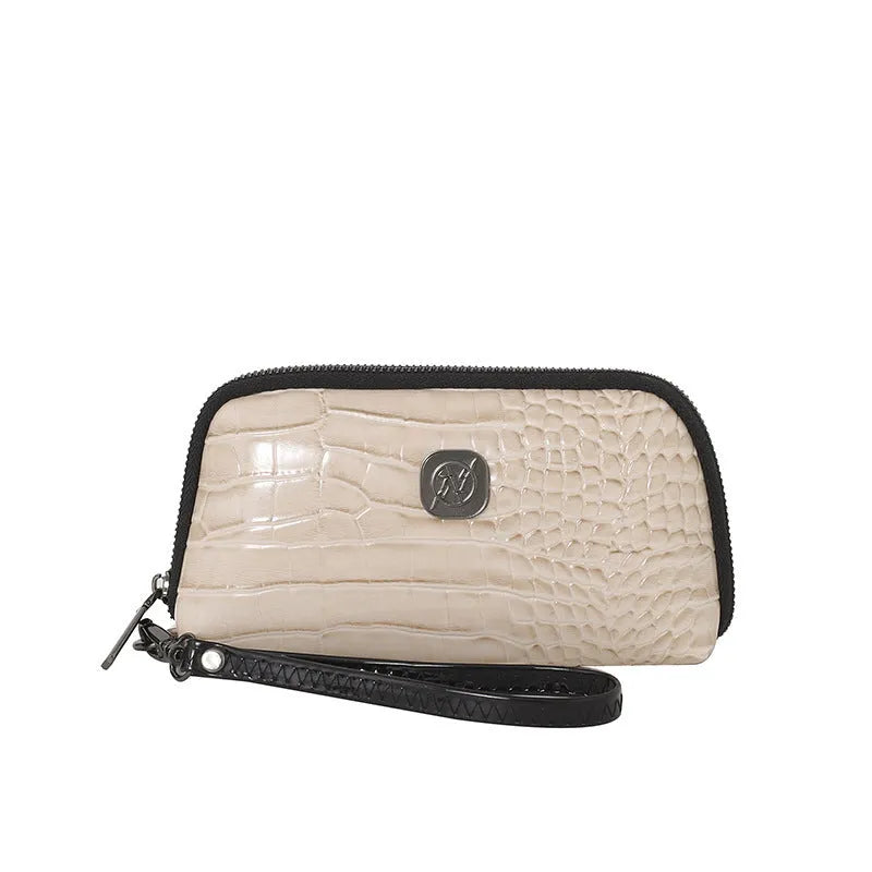 Hand-held Crystal Bamboo Pattern mobile phone bag in black, rectangular shape, 19x5x10cm, PU material, with interior pockets.