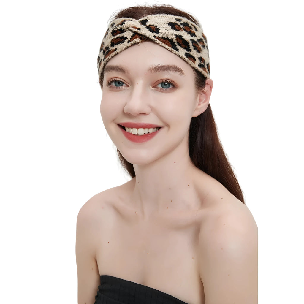 Women's acrylic leopard print bow hair band, 22x10cm, on a plain background
