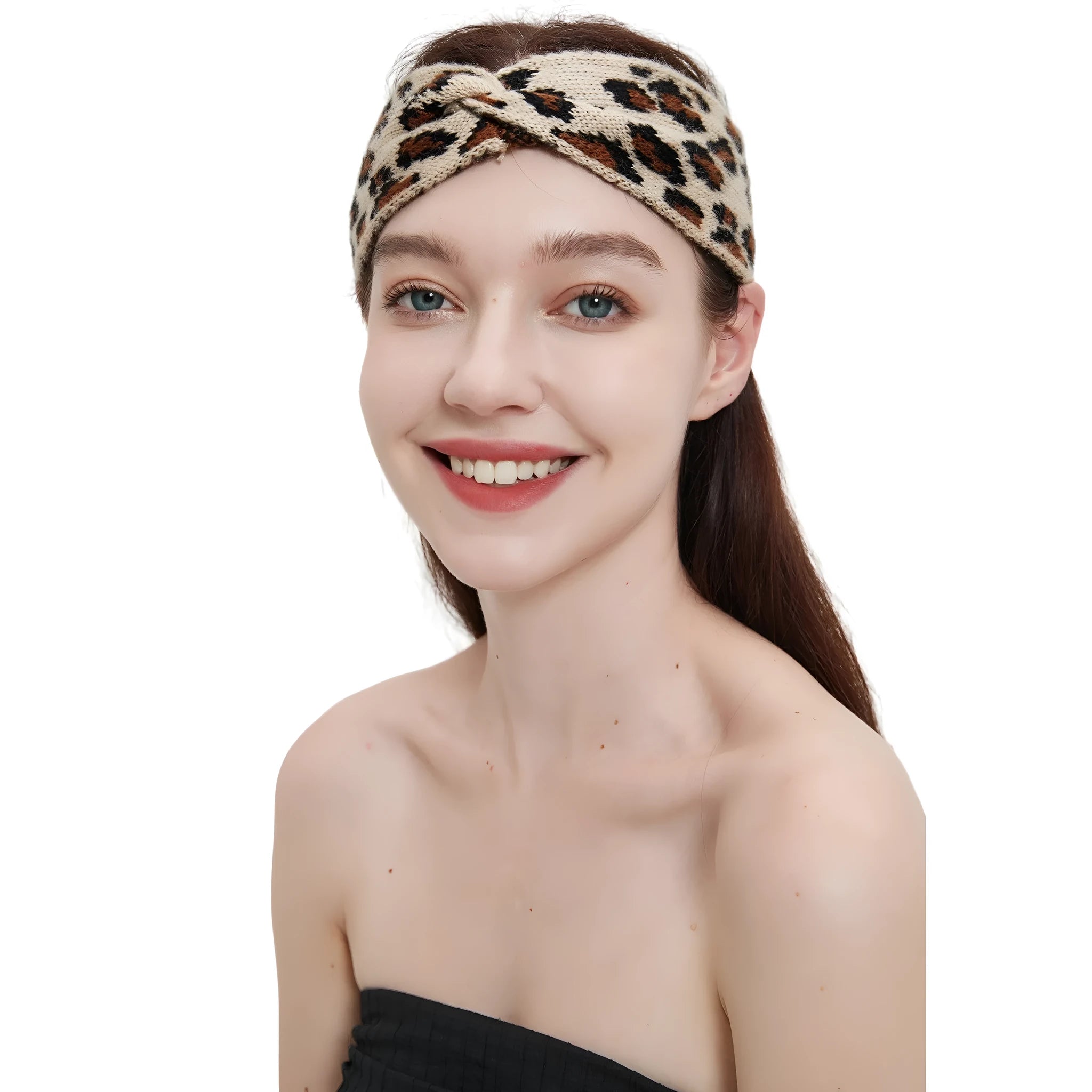 Women's acrylic leopard print bow hair band, 22x10cm, on a plain background