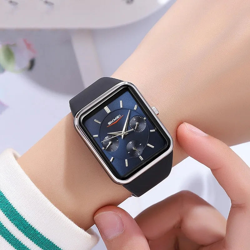 Square waterproof women's watch in silicone with multifunctional display and 10.8mm thickness