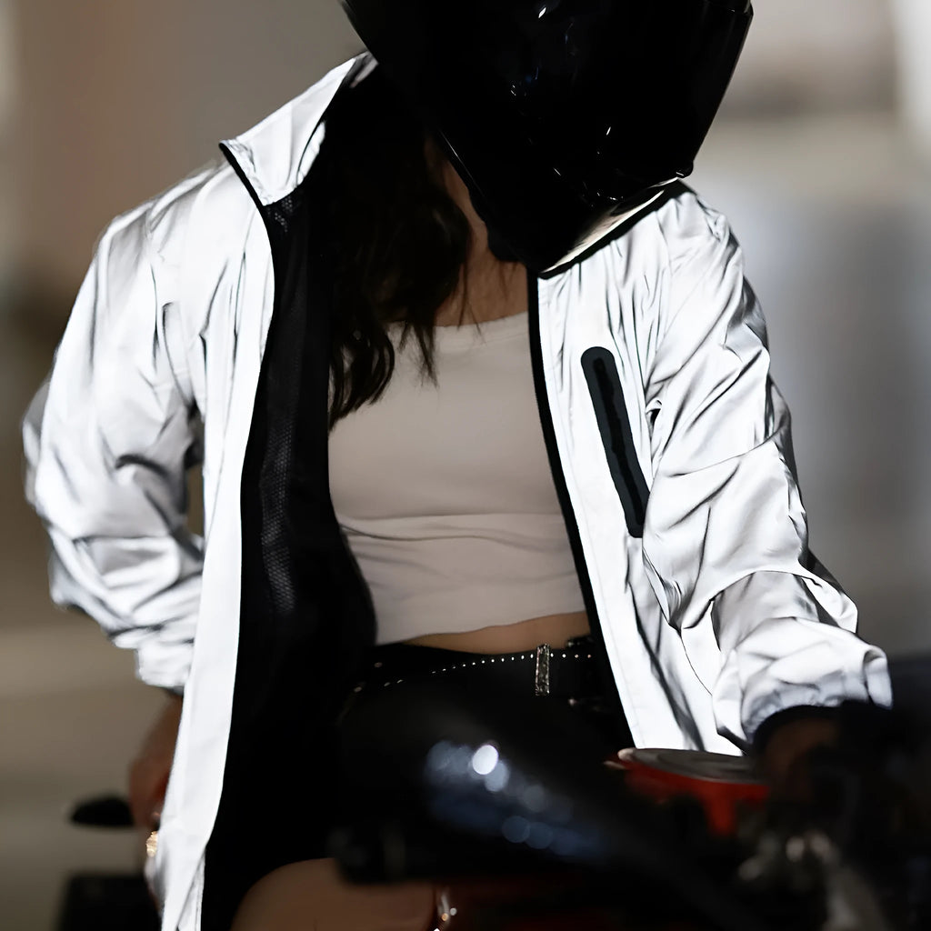Silver waterproof polyester windproof long-sleeved coat with sizing options from S to 3XL