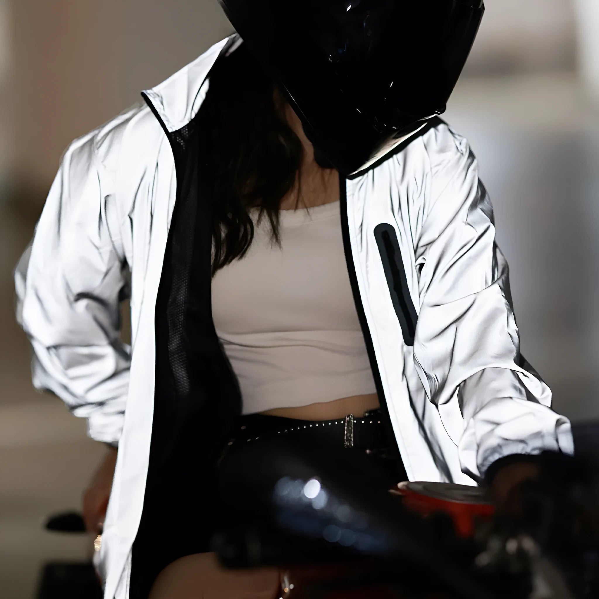 Silver waterproof polyester windproof long-sleeved coat with sizing options from S to 3XL