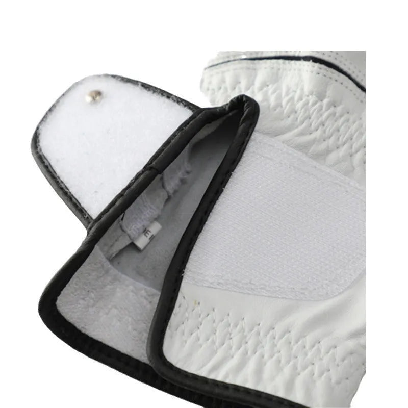 White half sheepskin golf glove for men showing non-slip palm detail