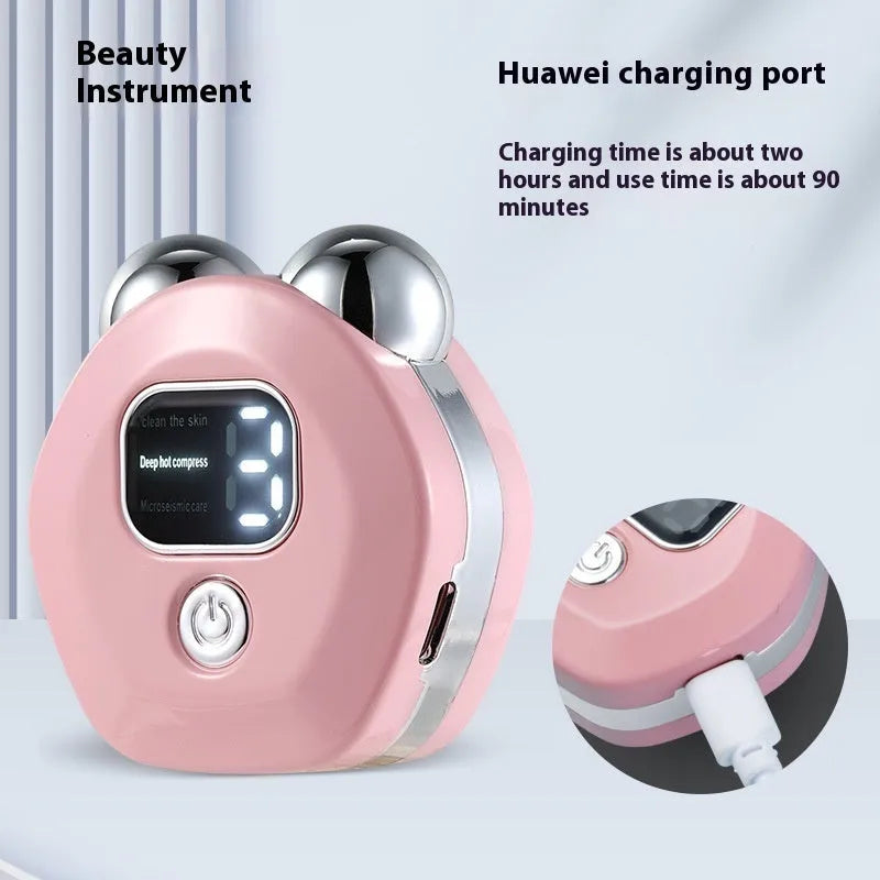 Portable hot compress charging micro current double roller facial massage instrument