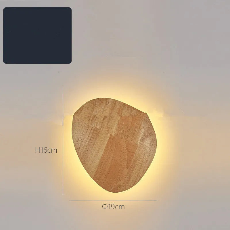 Modern log art wall lamp with wooden shade oval shape LED light