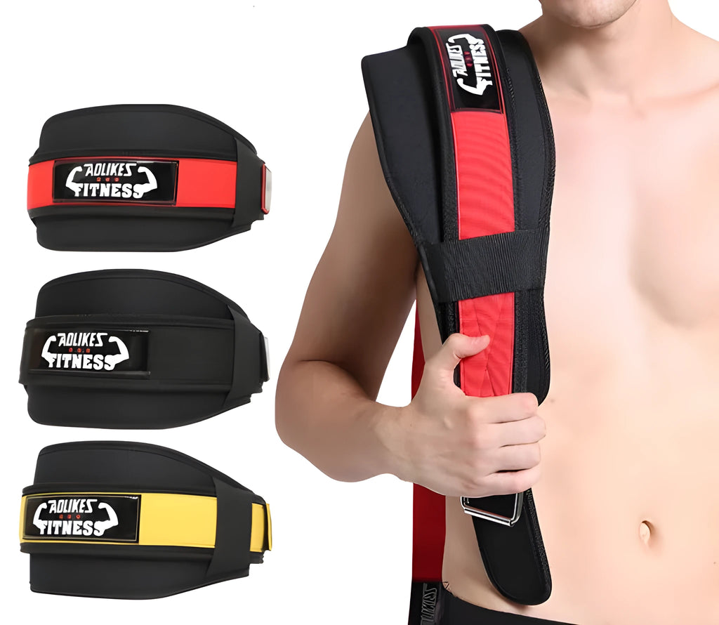 Nylon fitness weightlifting waistband support belt in black red yellow colours for adult training