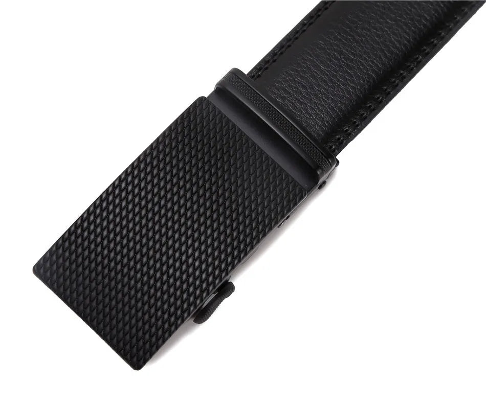 Men's automatic buckle belt in black, 125cm artificial leather with rectangular alloy buckle