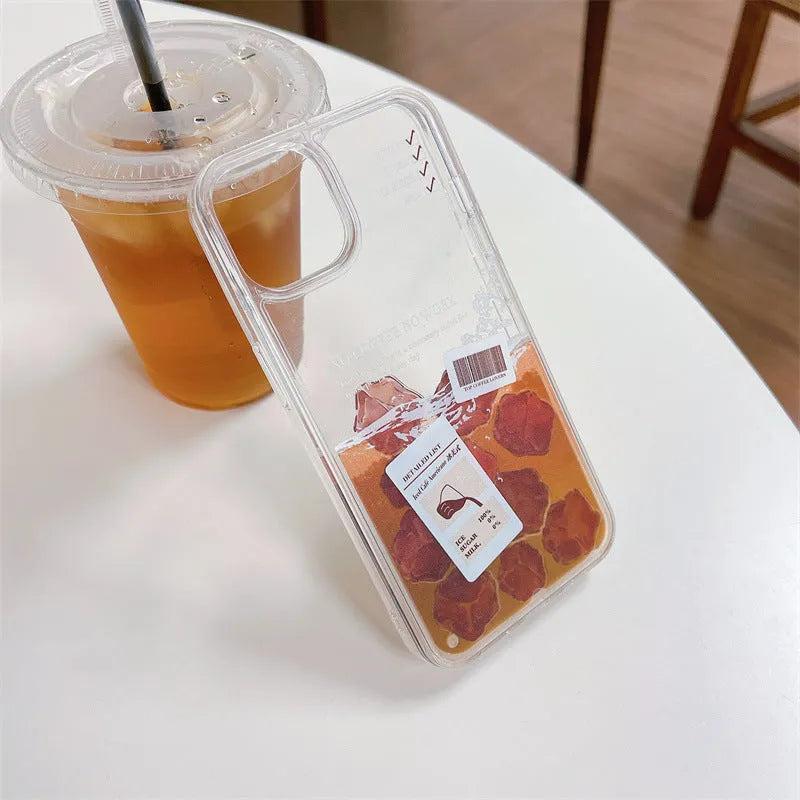 Creative flowing ice cube coffee phone case hard shell TPU back cover for Apple iPhone models