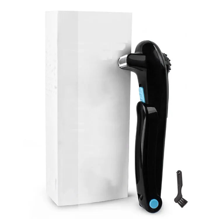 Black folding cordless electric body shaver for women on a white background.