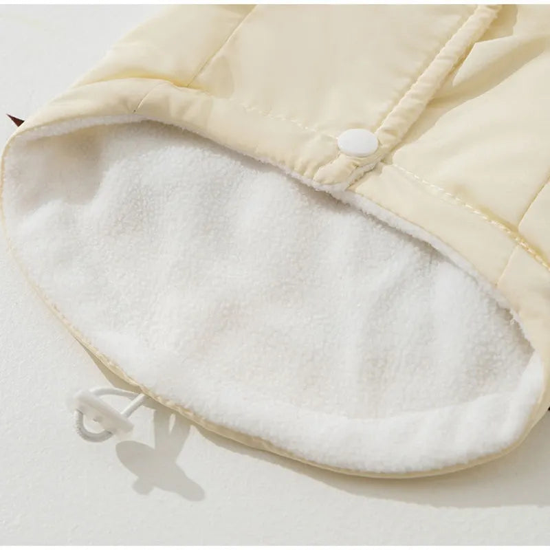 Winter fleece cat clothes with bow in pink, padded down jacket for small dogs and kittens