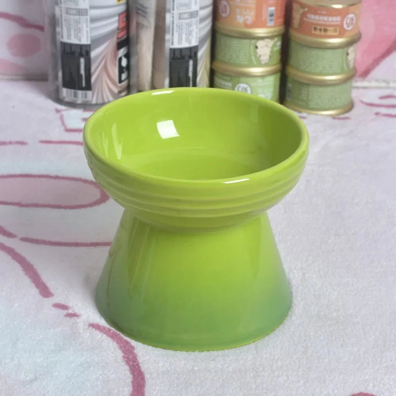 Black ceramic pet bowl with high foot neck protector design for anti-tumble feeding