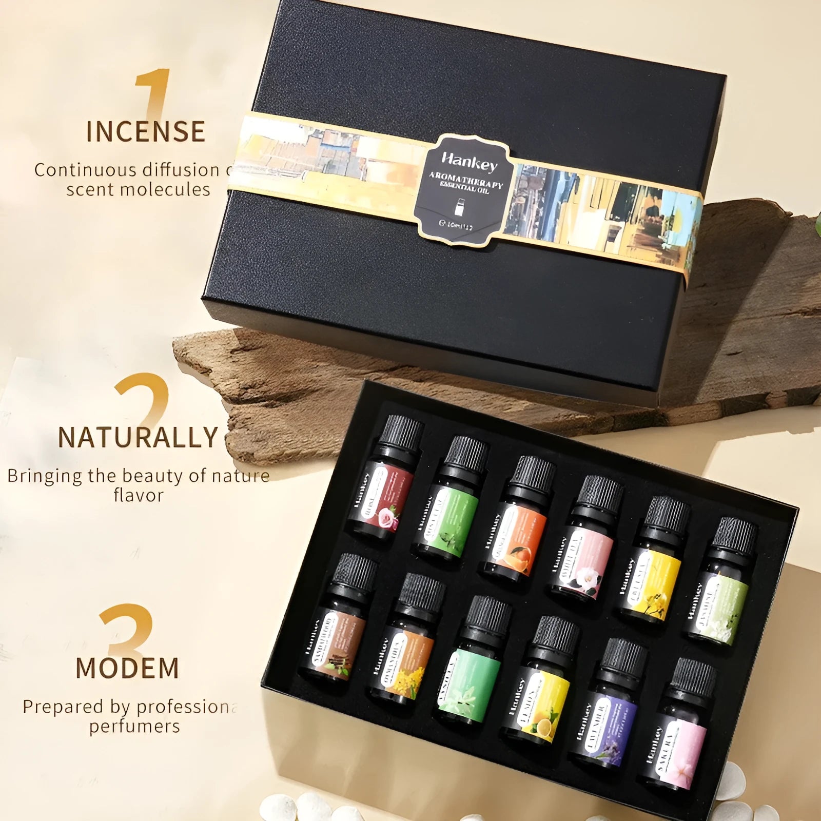 Water soluble aromatherapy essential oil sets in boxed packaging with multiple bottle options