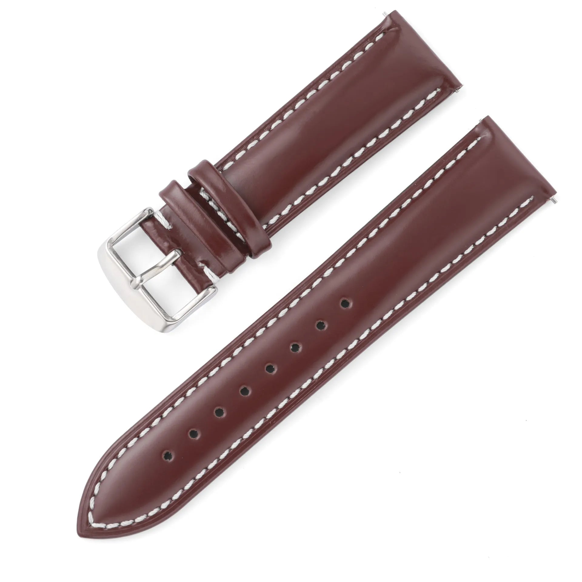 Quick release bright cowhide leather watch strap shown in multiple colour and width size options
