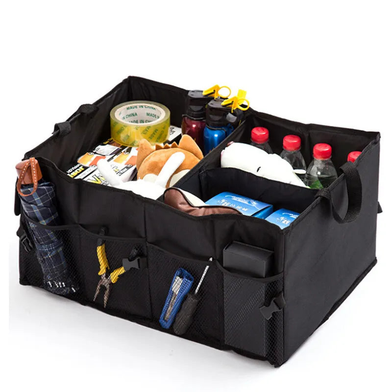 Black non-woven car boot storage organiser folded measuring 40cm by 26cm