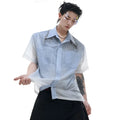 Blue and white gradient men's short sleeve casual shirt with loose fit design