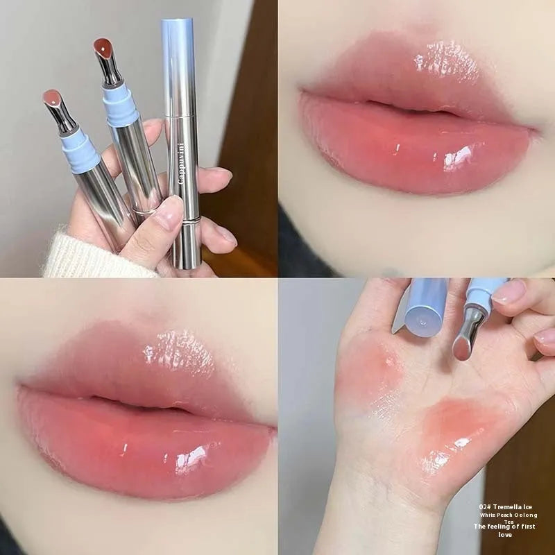 Mirror Water Light lipstick in six shades: Almond Ice, Silver Ice, Pear Ice, Raspberry Ice, Peach Gum Ice, Pomegranate Ice.