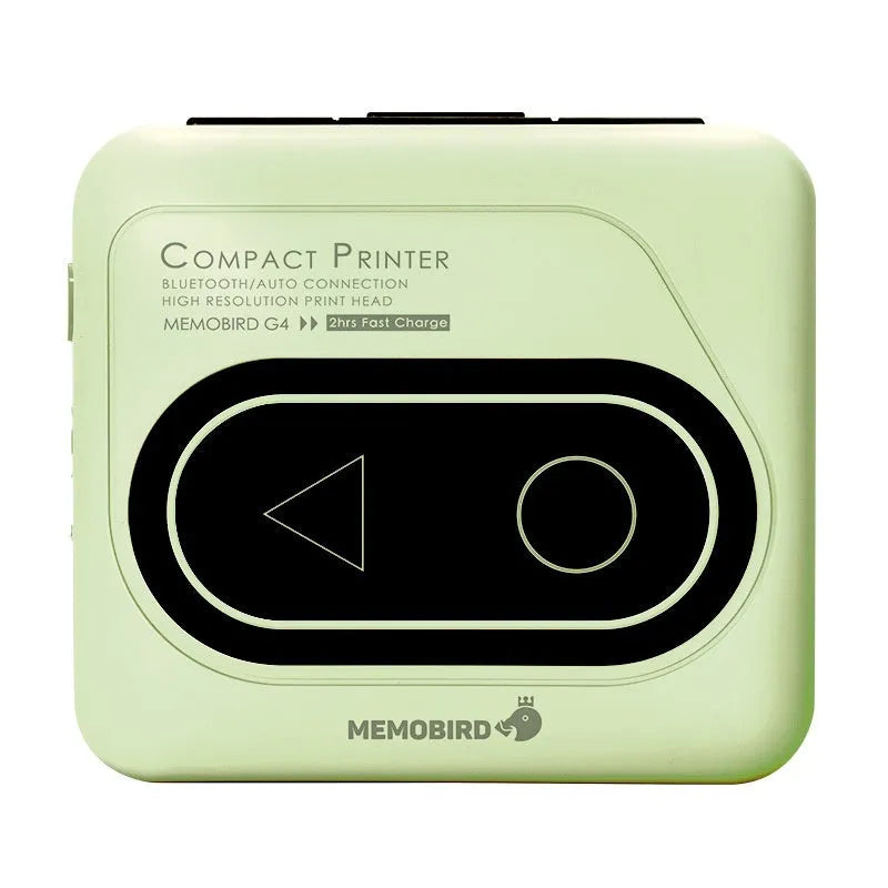 Compact Avocado Green Bluetooth mini thermal printer on a desk next to a mobile phone.