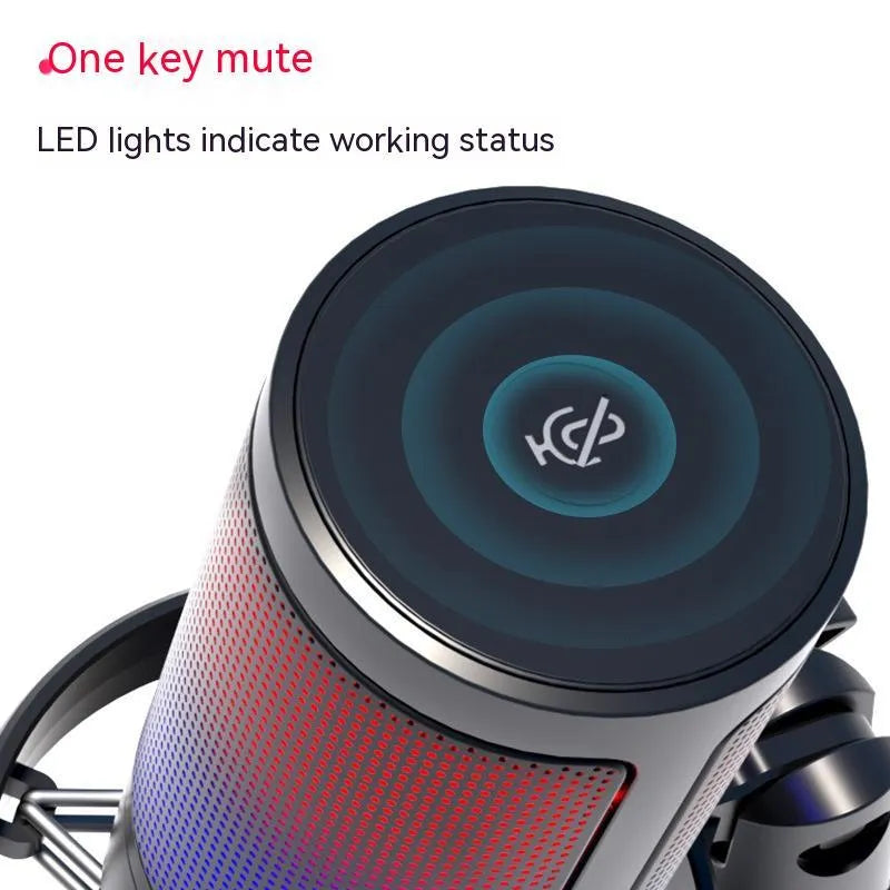 Condenser microphone with RGB lighting in black, white, or pink for live broadcast