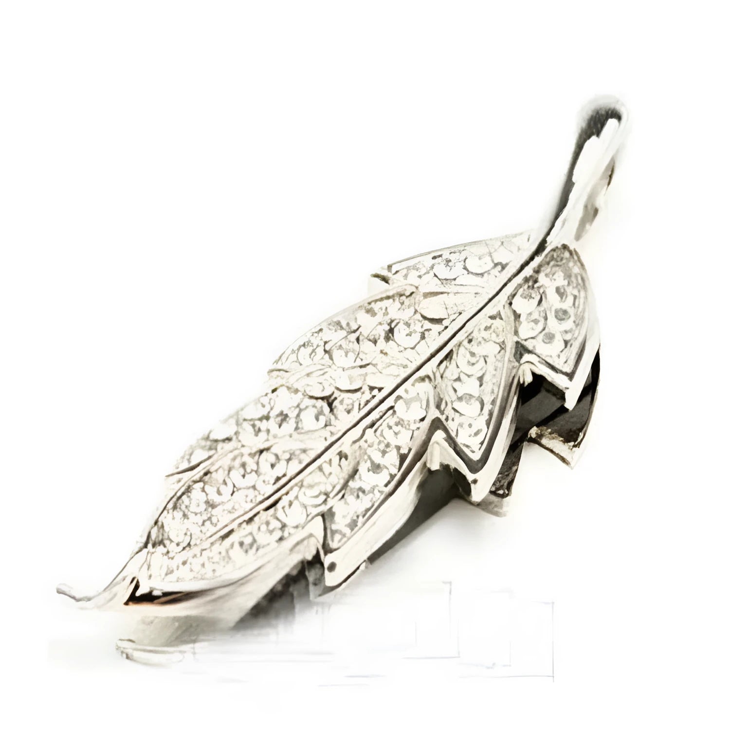 Silver metal USB flash drive with crystal leaf jewellery design on a white background.
