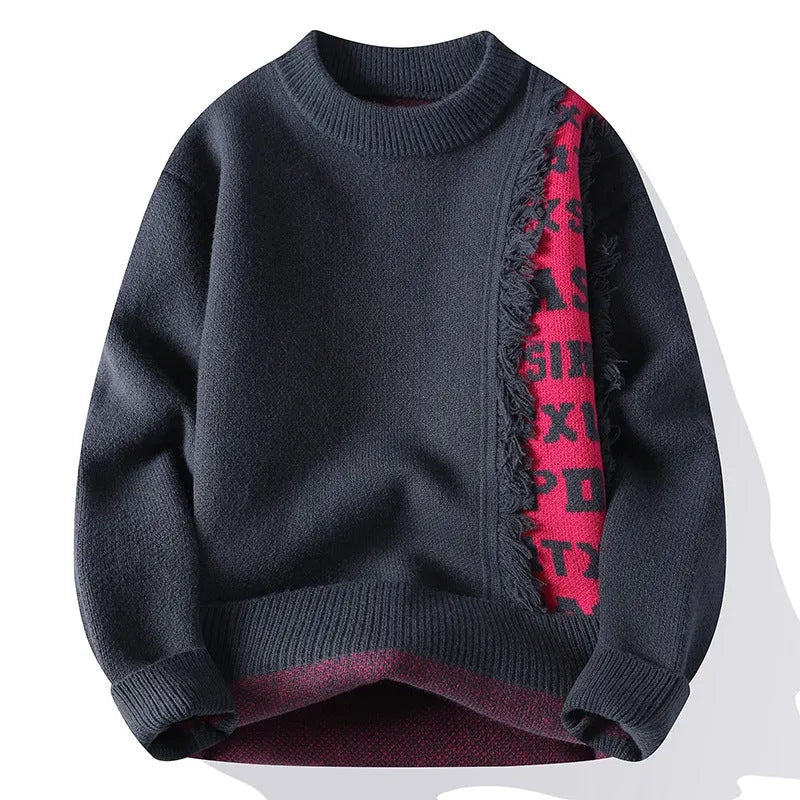 Men's loose fit knitted pullover sweater with ribbed hemline in four colour options