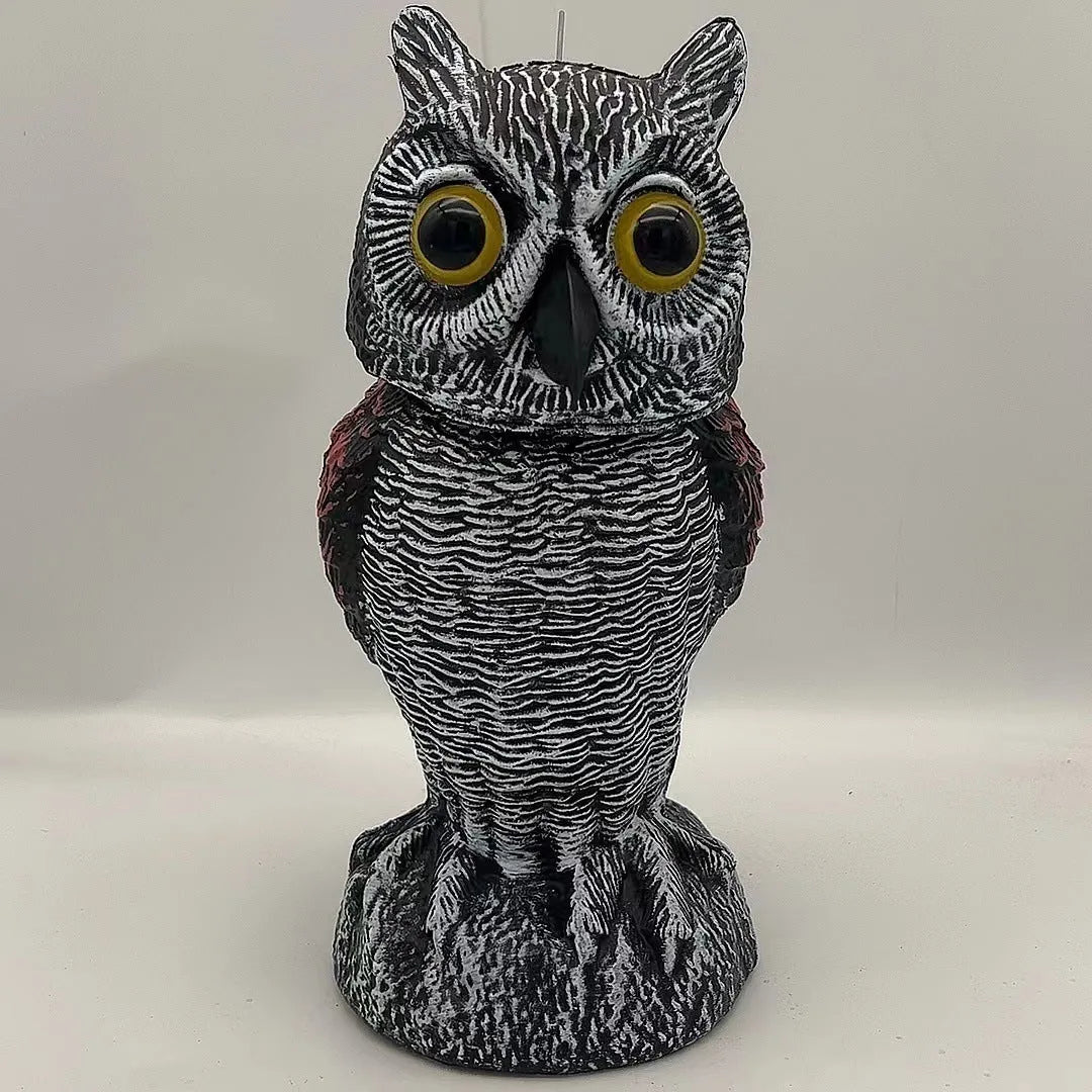 Artificial owl bait ornament with shaking head design for garden bird control in PE plastic construction