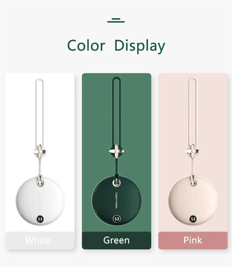 5000mAh hand warmer power bank with digital display in green, pink, or white colours