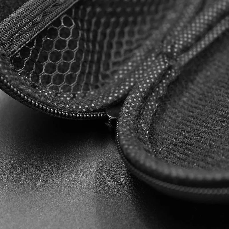 Black leather oval earphone storage case with magnetic closure for compatible earphone models