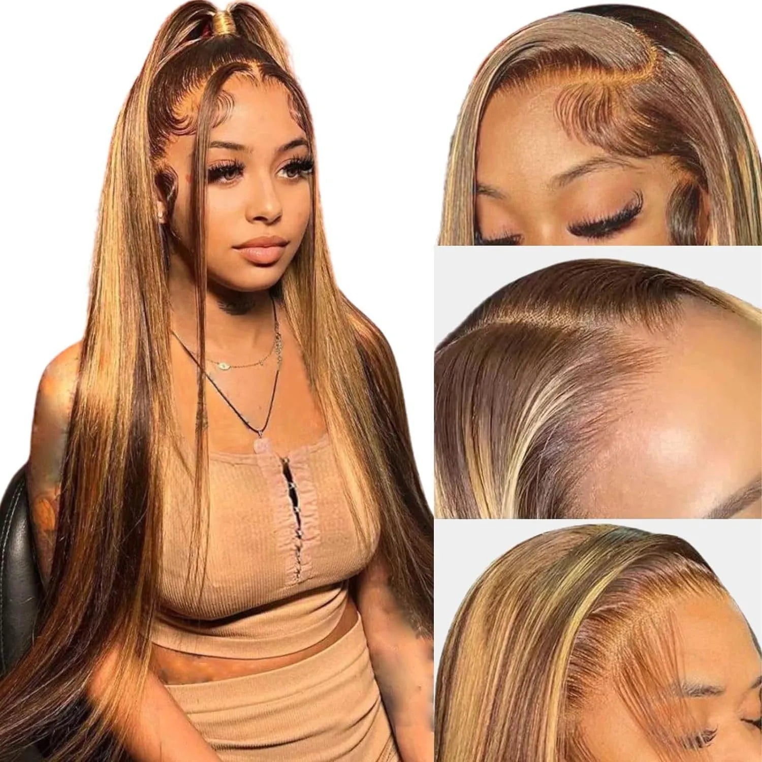 Long straight real human hair front lace wig colour P427 for ladies 13x4 weave