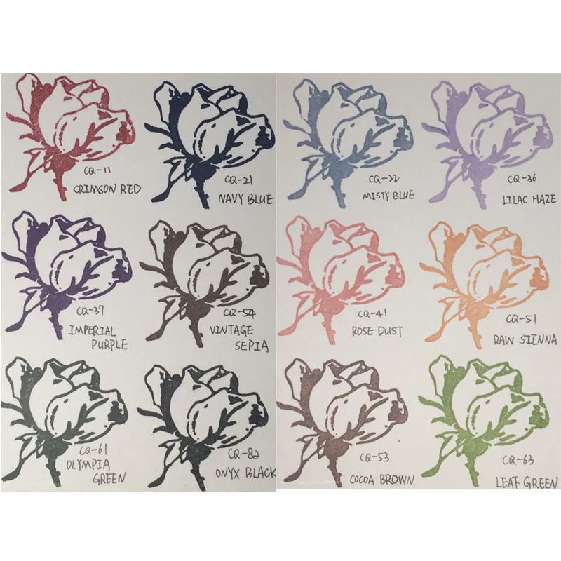 Quick-drying oily ink pad for rubber stamps in rectangle shape, showing colour options.
