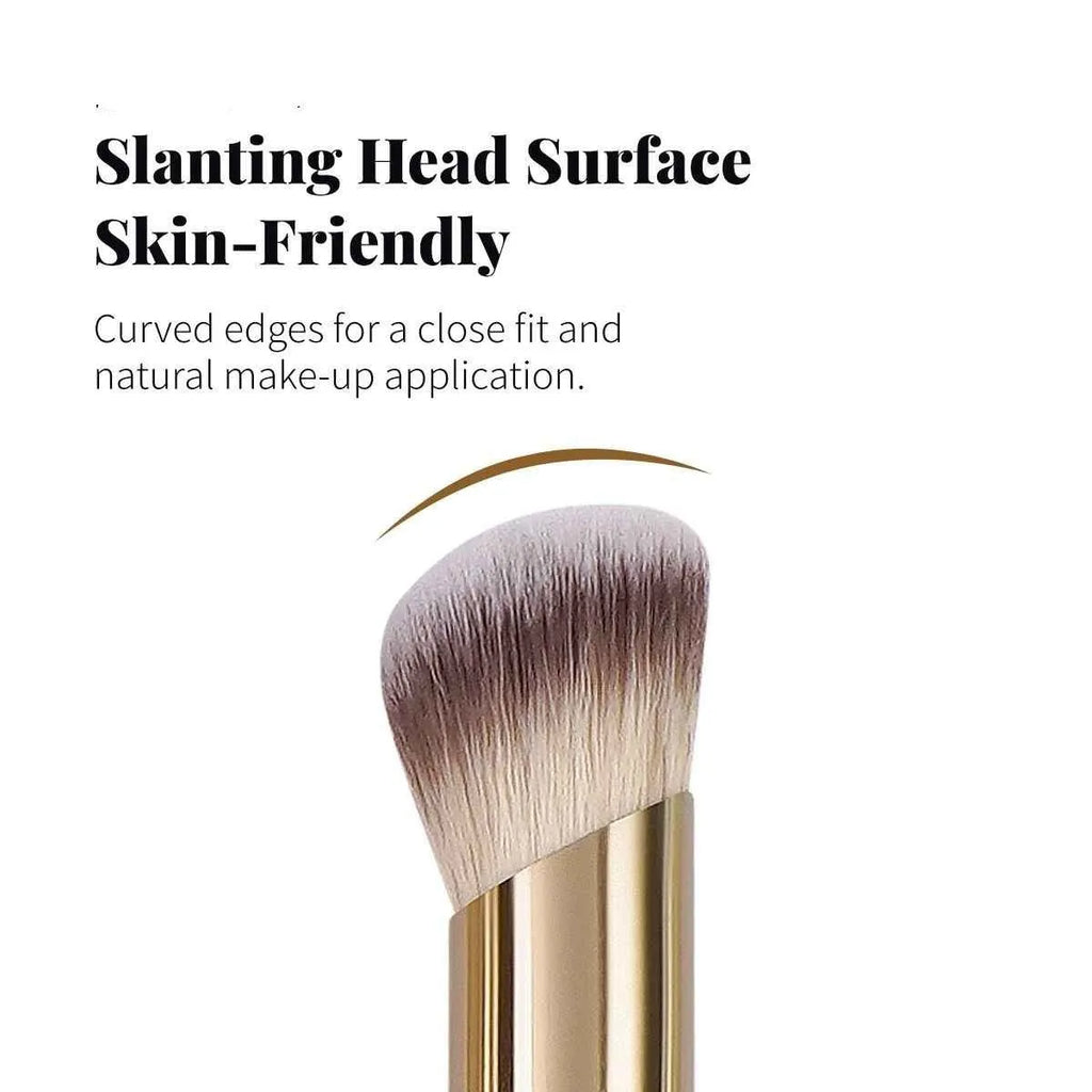 Five angled apricot-coloured makeup brushes for powder blush and foundation application