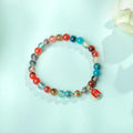 Natural colourful sugar heart agate women's bracelet with copper coin detailing in fu character design