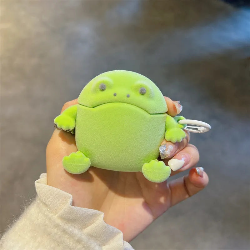 Flocking Frog Earphone Protective Case Cover for AirPods 1 2 3 4 Pro Pro 2 TPU Soft Silicone Embossed Cartoon Design Lanyard Included in Selected Options Japanese Korean Style