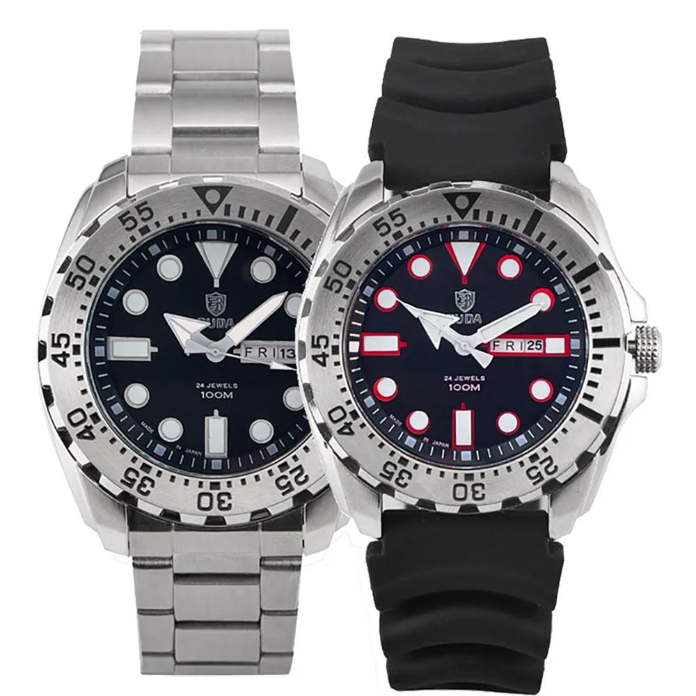 Men's waterproof luminous quartz watch with 15mm thickness in blue, silver or black case options