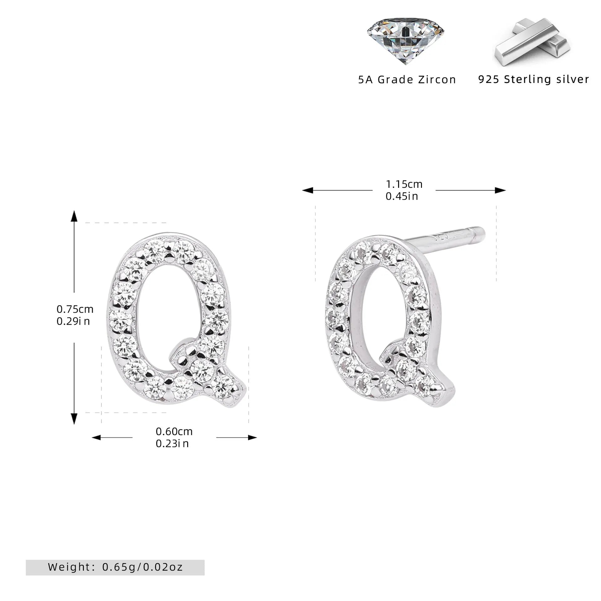 925 silver letter ear stud with electroplated gold finish, alphabet motif