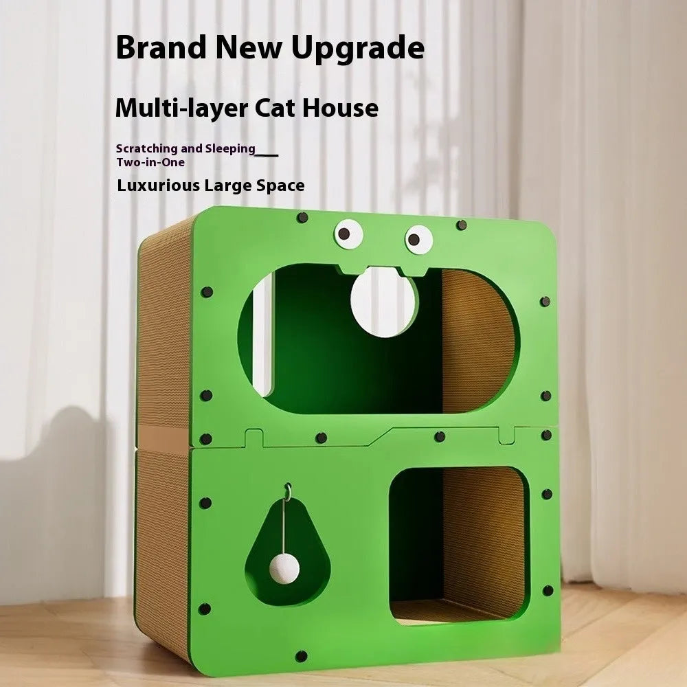 Double-layer cat scratching board and nest in one of six cute styles including big eyes or cat head designs