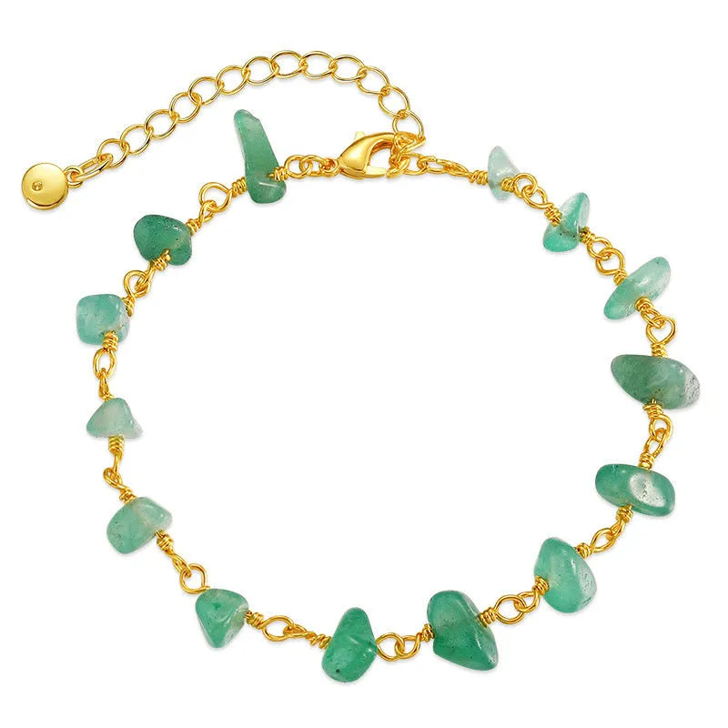 Irregular natural gravel turquoise bracelet in 18K copper with geometric design and crystal accents