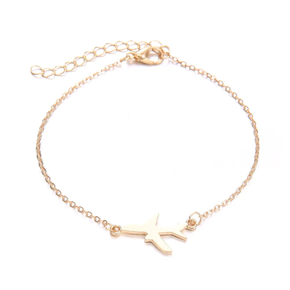 Three-piece women's bracelet set with aircraft map heart charms in bohemian style