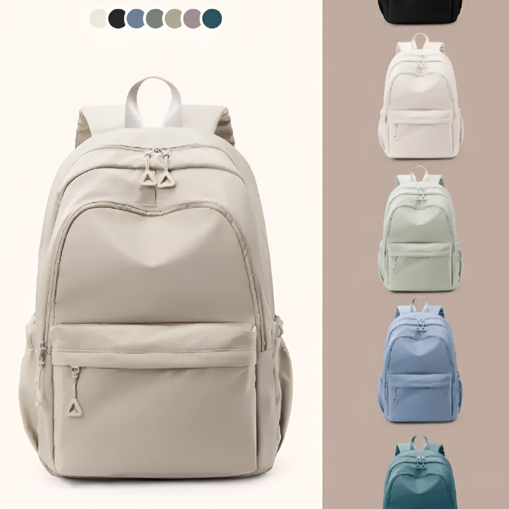 Canvas high school student backpack in off-white, 45cm height 33cm width 17cm thickness