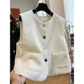 Women's round neck sleeveless bandage vest in polyester fabric for office wear