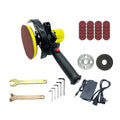 Black multifunctional handheld miniature electric seam polisher with 100mm grinding disc on a workbench