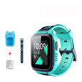 SE5 blue children's phone watch with stainless steel band showing touch screen and waterproof design