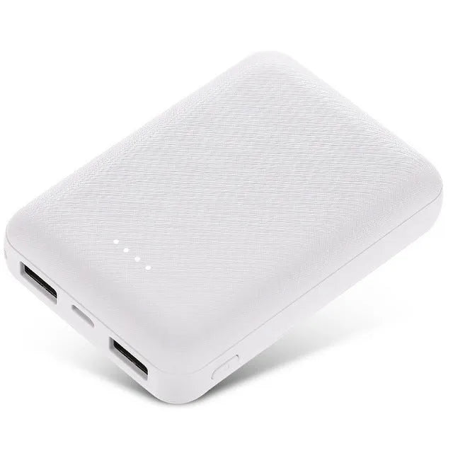 Ultra-thin black and white 10000mAh power bank showing multi USB ports and slim 22mm thickness