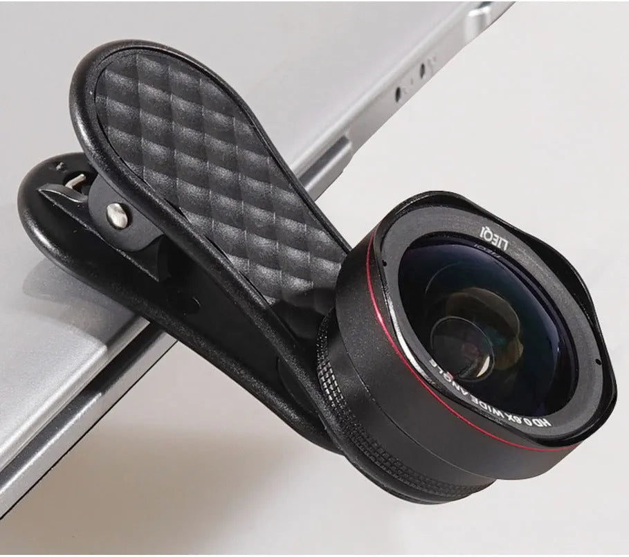 LQ-046 smartphone wide-angle and macro lens kit with universal clip and storage case in black silver
