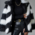 Women's faux fur coat with contrast lapels and a detachable fur collar in a regular 50cm length.