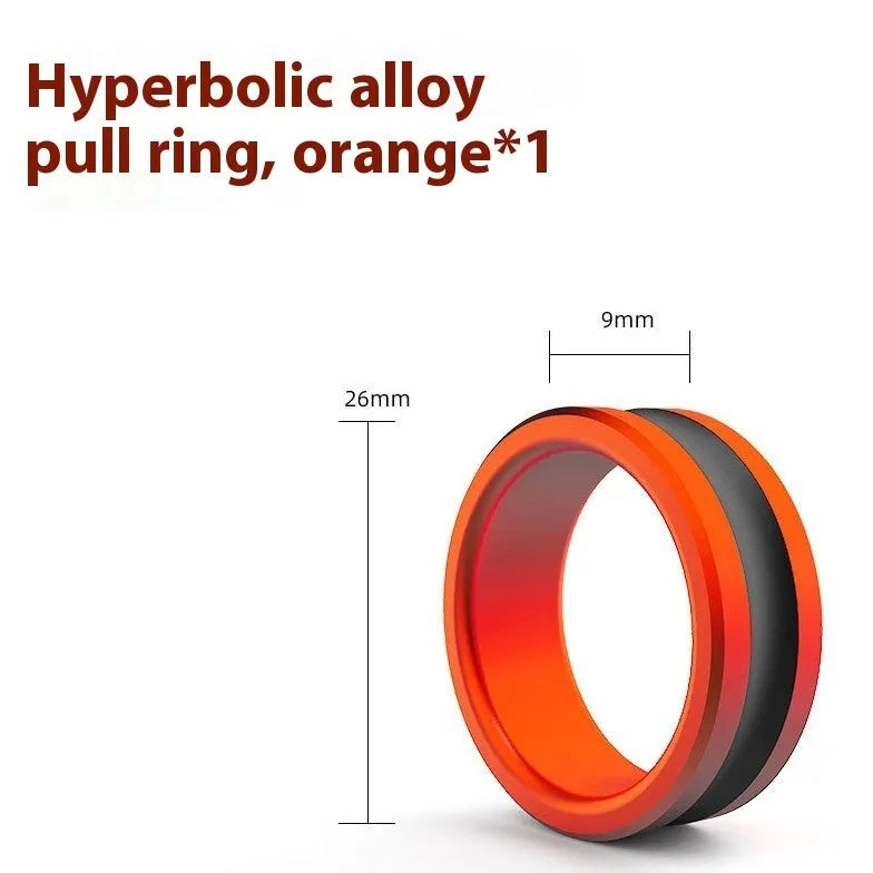 Orange and silver alloy fishing hand guard pull loop with non-slip grip.